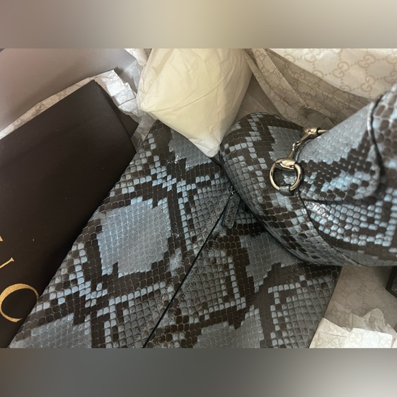 GUCCI PYTHON HORSEBIT KNEE HIGH BOOTS BLUE BROWN 38 - Picture 5 of 13